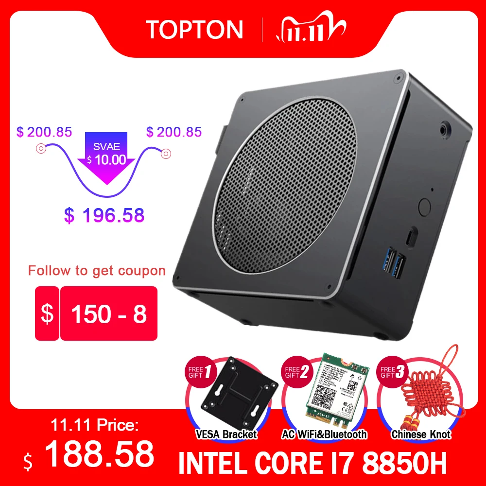 Мини ПК 8 го поколения Intel Core i7 8850H 8750H 6 ядер 12 потоков 32 Гб DDR4 2 * M.2 SSD i5 8300H UHD Graphics 630