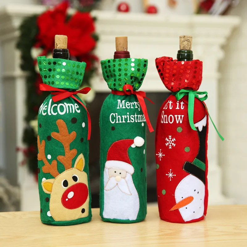 1 шт рождественские красные чехлы для винных бутылок сумка Санта Клаус Снеговик для бутылки Чехлы для рождественской вечеринки домашний декор стол рождественские подарки