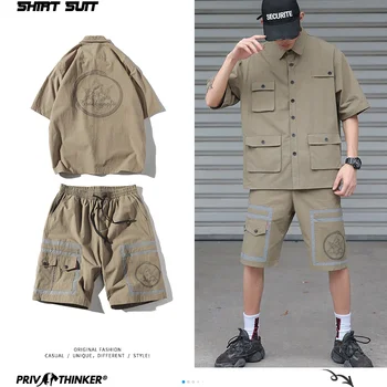 

Privathinker 2 Pcs Summer Tracksuit Set For Men Hip Hop Man's Sets Loose Shirts Baggy Shorts 2020 Korean Print Hip Hop Male Sets