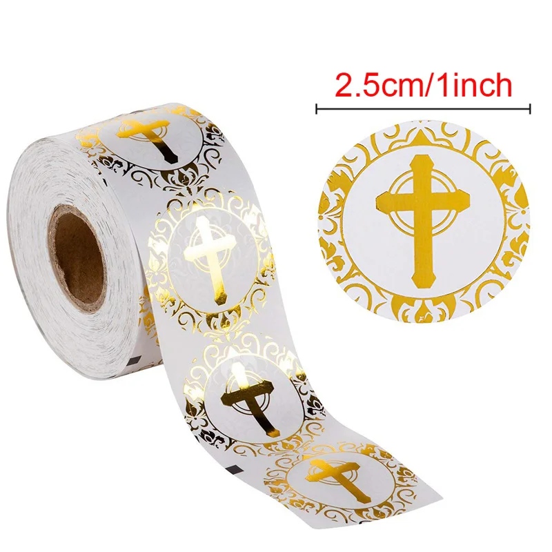 Религиозные христианские наклейки в форме Креста из золотой или серебряной фольги круглые этикетки для крещения причастия