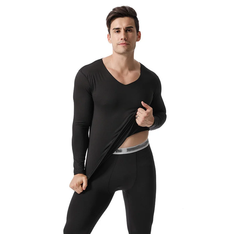 Men's V-neck Seamless Thermal Underwear Set Thermal Underwear Sets For Men Winter Long Johns Thick Thermal Clothing
