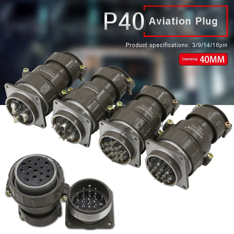 

Aviation Connector Plug Socket P40 3pin 9pin 14pin 16pin 40MM Round Connectors for Industrial Equipment