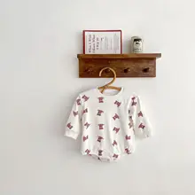 

2022 Spring Newborn Infant Cartoon Bear Print Clothes For 0-24M O-neck Long Sleeve Bodysuit For Baby Boy Jumpsuit Cotton Tops