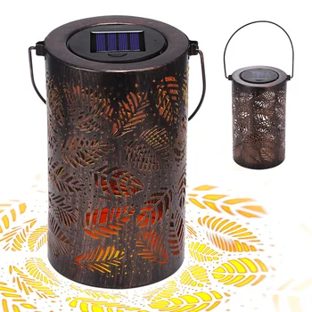 

Hanging Solar Lights Outdoor Retro Leaf-Shadow Handle Solar Lantern Solar Lantern Outdoor Decorative Hanging Garden Lantern