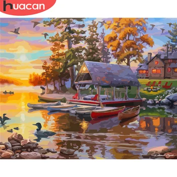 

HUACAN Paint By Number House Drawing On Canvas Picture By Numbers Village HandPainted Oil Painting Art Gift