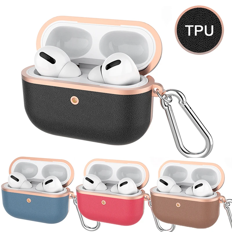 

Luxury Earphone Case For Airpods Pro Leather Cover Soft TPU + PU Shockproof Protective Cover For Air Pods Pro Case With Hook