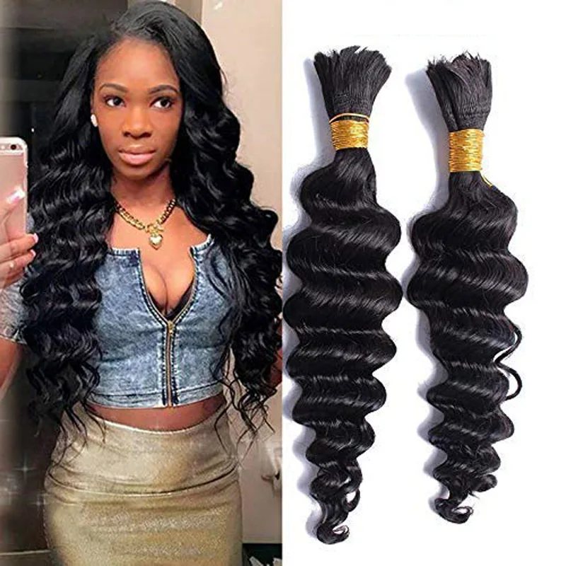 Cabelo humano a granel para trança profunda onda brasileira virgem remy 1/2/3 pces cabelo humano trança a granel nenhuma trama 8 a 28 Polegada cor natural