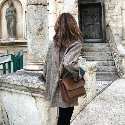 Damesmode lente Koreaanse versie van de dames losse dunne plaid lange paragraaf klein jasje Slim wilde tij MS