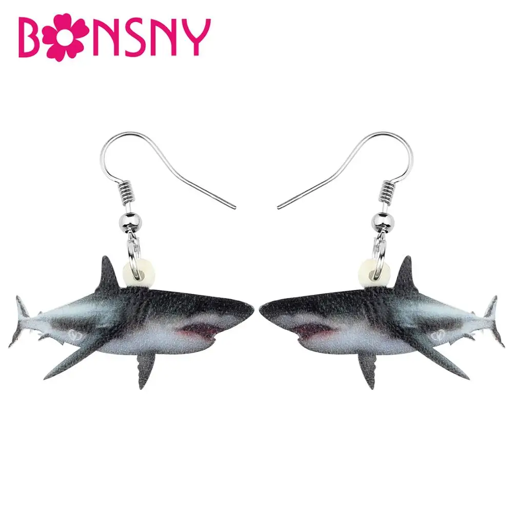 Bonsny Acrylic Ocean Black Shark Fish Earrings Drop Dangle Sea Animal Jewelry For Women Teens Girls Friends Charms Gift Hot Sale