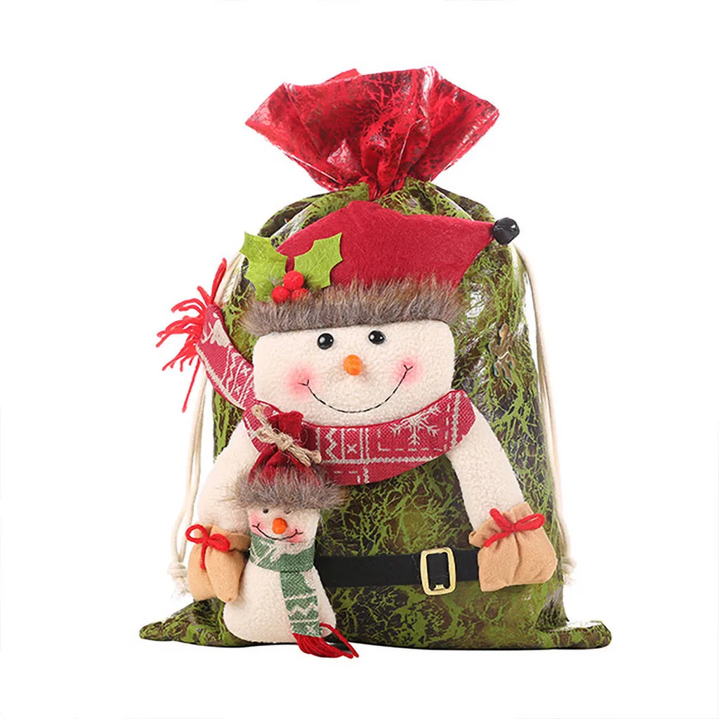 Веселые рождественские подарочные сумки Санта-Клаус милые рождественские украшения Конфеты Подарочная сумка искусственная кора мультфильм кукла-снеговик O3