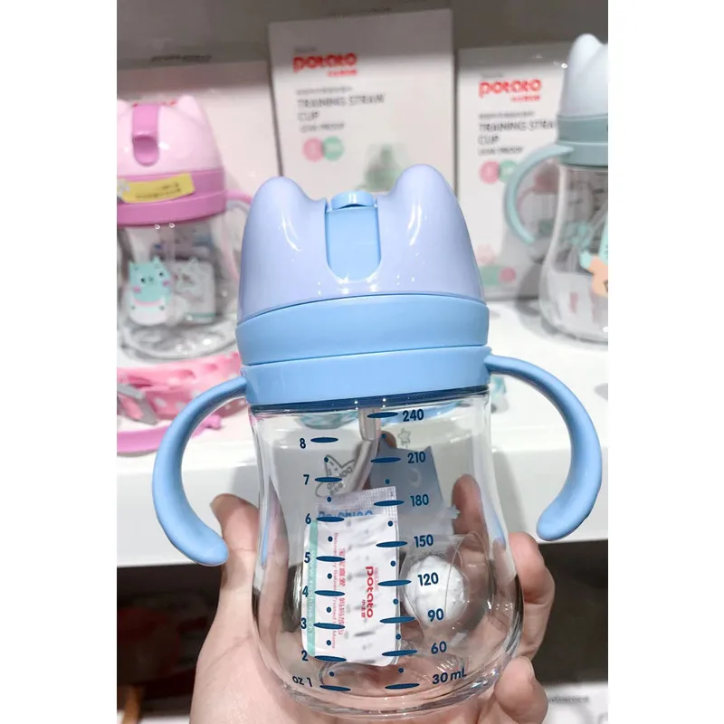 

Cute Baby bottle Infant Newborn Children Learn Drinking Handle Bottle Kids Straw Juice Water Bottle Handle Cup with Straw