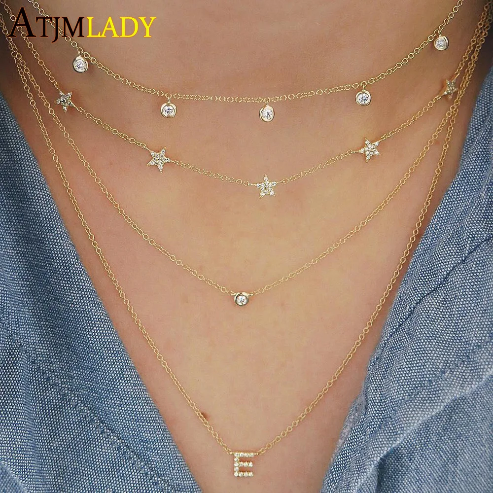 

gold filled vermeil 925 sterling silver cute cz star choker charm charming women jewelry fine silver necklace Christmas gift