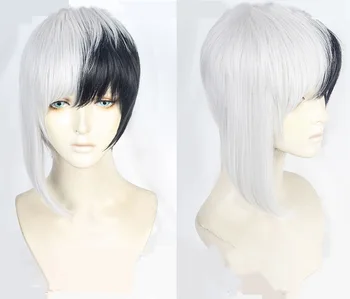 

Dr.Stone Asagiri Gen Cosplay Wigs High-temperature Fiber Synthetic Hair Black And White Short Hair + free wig cap