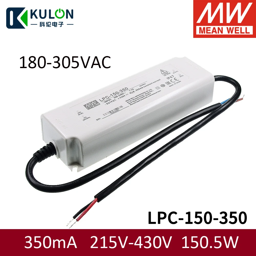 

Meanwell LPC-150-350 150.5W 350mA 180-305VAC To DC 215-430V waterproof led driver Single Output Constant Current Power Supply