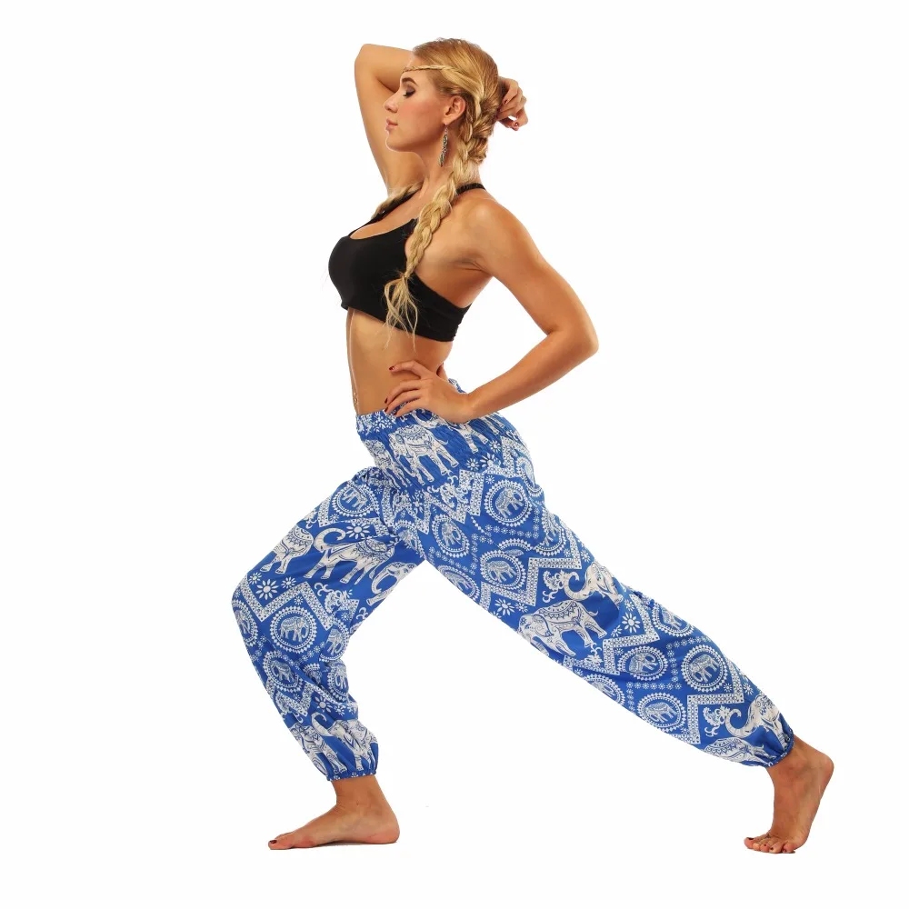 TL009- blue and white elephant wide leg loose yoga pant leggings (4)