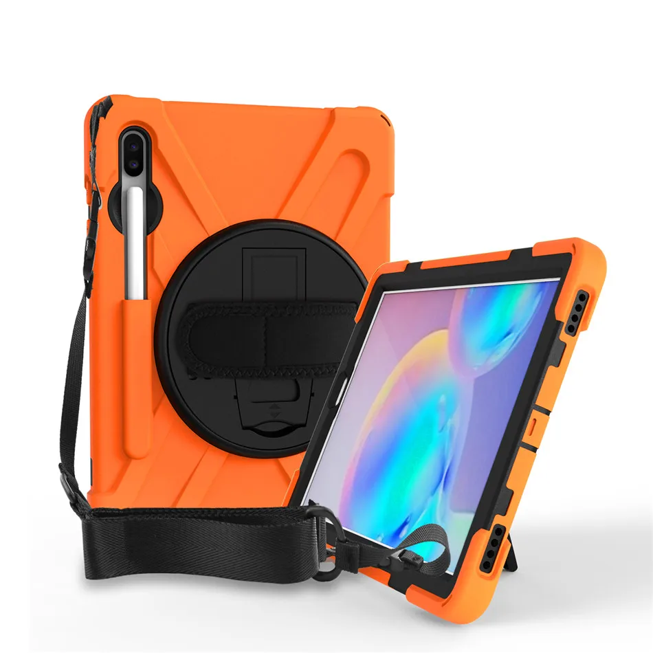 Чехол для Samsung Galaxy Tab S6 10,5 дюймов SM-T860/SM-T865, безопасный противоударный защитный чехол, ремешок на руку и шею+ пленка+ ручка - Цвет: Оранжевый