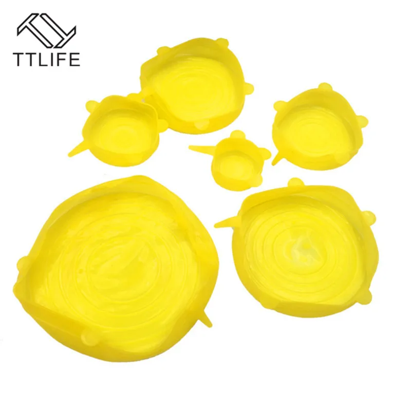 Yellow 6 шт./компл. сохранение продуктов в свежем состоянии силиконовые крышки прочный многоразовая Еда сохранить Крышка к высоким температурам, подходит для всех размеров и форм контейнер - Color: Yellow