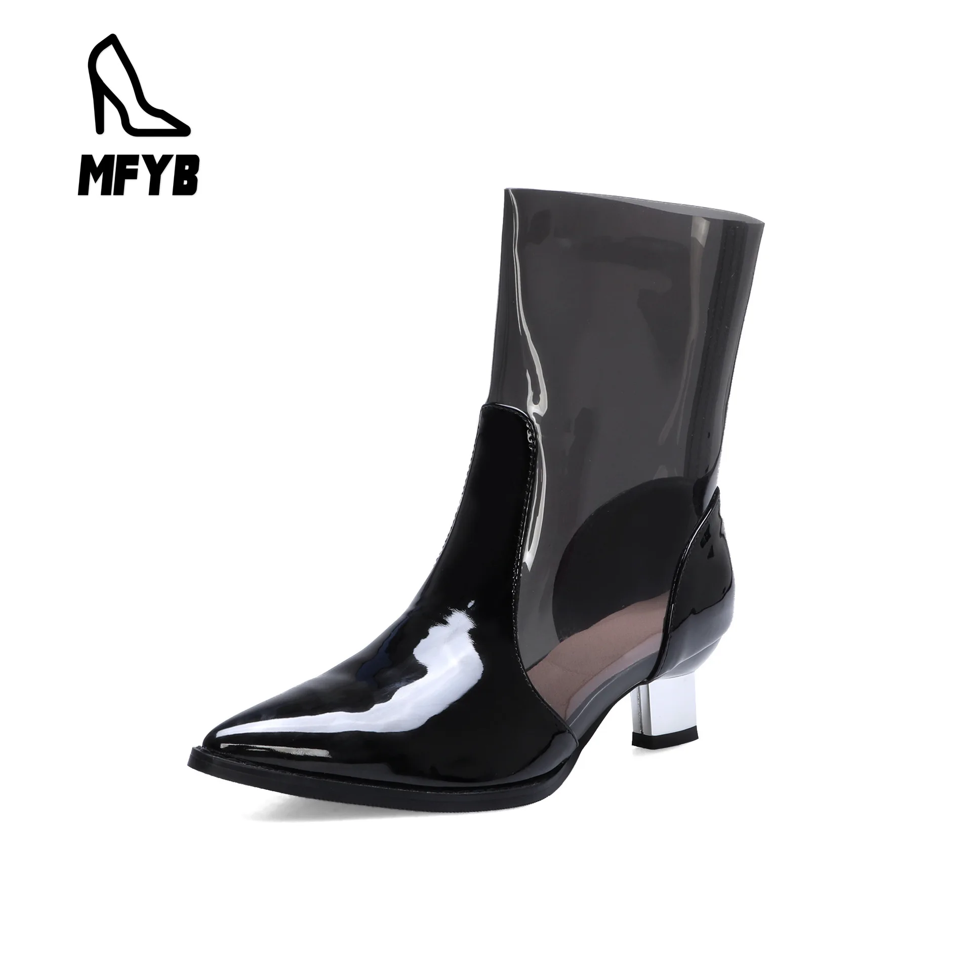 

MFYB Women's boots 2019 autumn and winter new European and American fashion pointed snake pattern women's boots large size 34-44