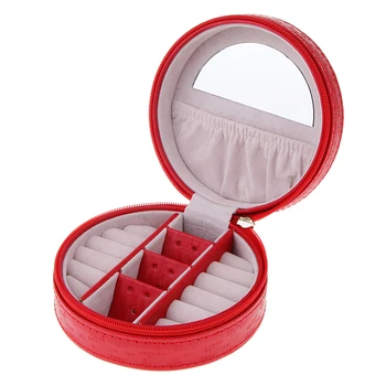 

Rhinestone Crown Red Leather PU Round Mini Jewelry Earring Storage Box