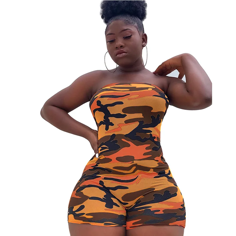 Women jumpsuit Wantmove summer sexy camouflage wrapped chest shorts slim new casual jumpsuit WM896 - Цвет: Yellow