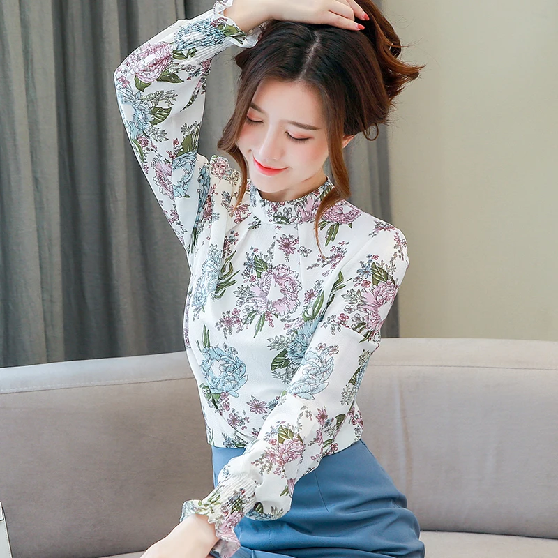 Camisas Mujer, рубашка с пышными рукавами, Женский пуловер, уличная одежда с длинным рукавом размера плюс, женская блузка с цветочным рисунком, топы 6695 50