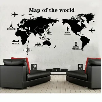 

Black Large World Map Wall Sticker Decal 60*120cm Big Vinyl Wall Stickers Home Decor Living Home Decoration декор дома обои X2