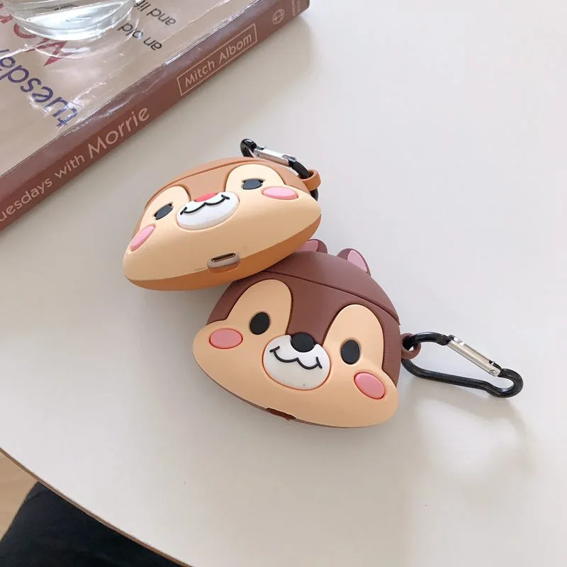 3D белка чип и Дейл чехол для Airpods 1 2 Милые силиконовые аксессуары Bluetooth чехол для наушников Защитная крышка с брелком