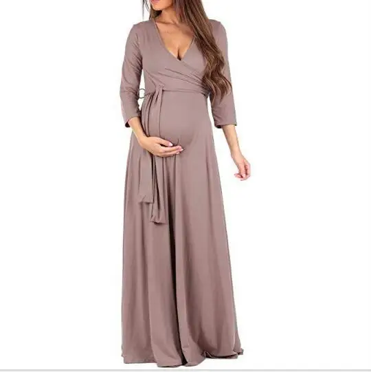 Зима Осень Новые Длинные платья для беременных женское платье для беременных с v-образным вырезом и длинным рукавом Одежда для беременных женщин платье для кормящих
