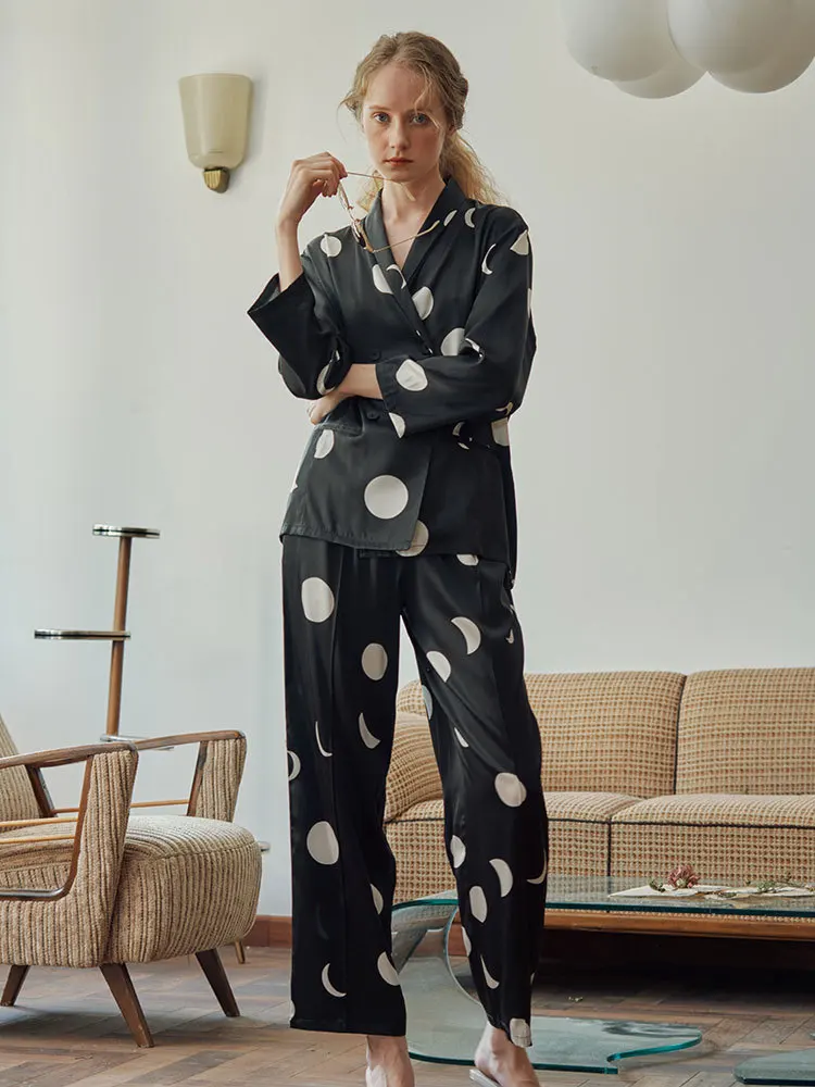 Autumn Women's Pajamas Set Pattern Sleepwear Simplicity Long-sleeved Ice Silk Nightie Luxury Home Clothes Nightwear Set