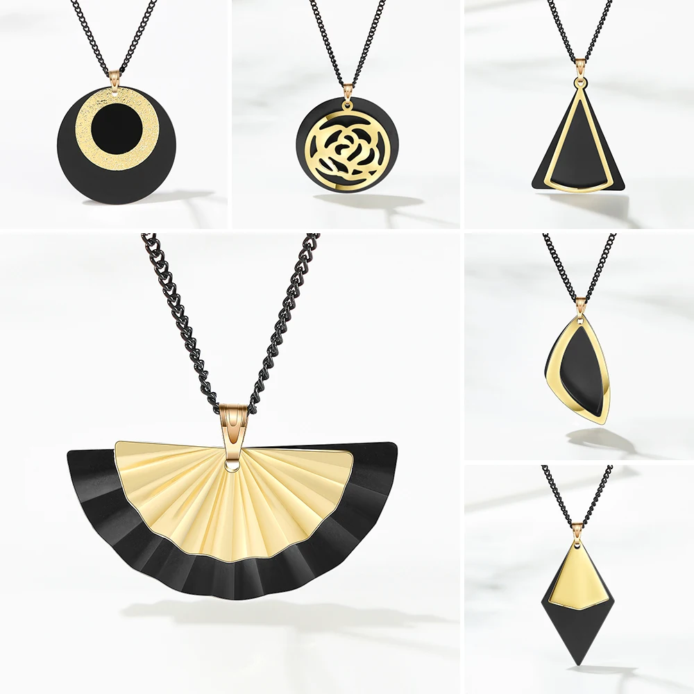 

WYBU Gold Black Necklace Multi-layer Pendant Necklace for Women Black Gold Chain Choker Geometric Jewelry for Gift