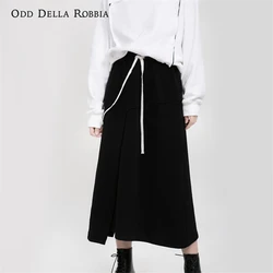 Odddellarobbia 2021 japonês novo estilo feminino casual hem fenda elástico de cintura alta renda cor sólida meia comprimento saia 1241