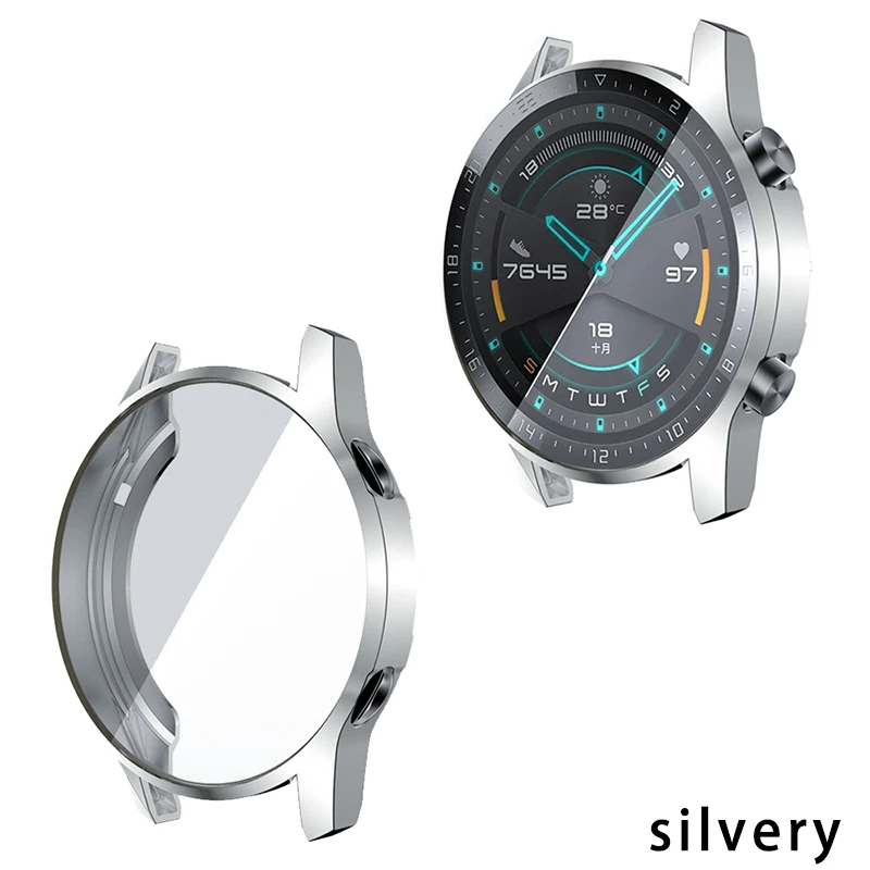 silvery Защитный чехол для huawei watch GT 2, мягкий ТПУ защитный чехол на весь экран для huawei Gt, аксессуары для часов, 6 цветов - Цвет: silvery