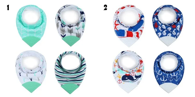 4pcs/lot Double Layer Cotton Teether Baby Bibs Soft Cotton Fashion Scarf Triangle Bibs for Baby Girls Boys