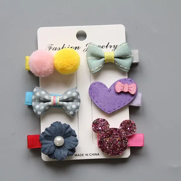 6pcs/card Baby Girls Bow Knot Hairpins Children Kids Cute Hairgrips Lovely Headwear Infants Barrettes Toddlers Hair Accessories - Цвет: 7