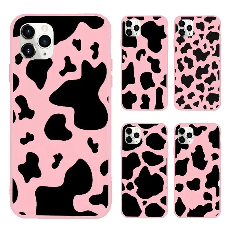 

Cow Pattern Black White coque shell cover foudas Phone Case Candy Color for iPhone 6 7 8 11 12 s mini pro X XS XR MAX Plus