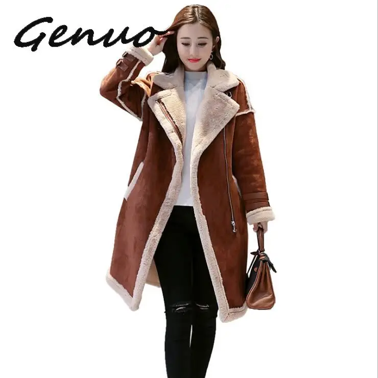 Женское пальто из искусственной кожи ягненка женское длинное толстое теплое