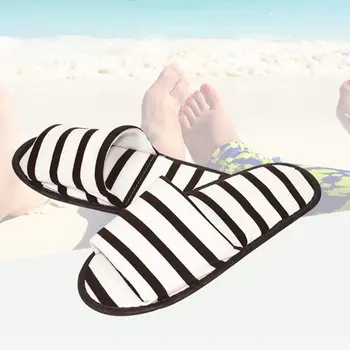 

New Men Women Striped Slippers Hotel Travel Spa Portable Folding House Disposable Home Guest Indoor Slippers One Size