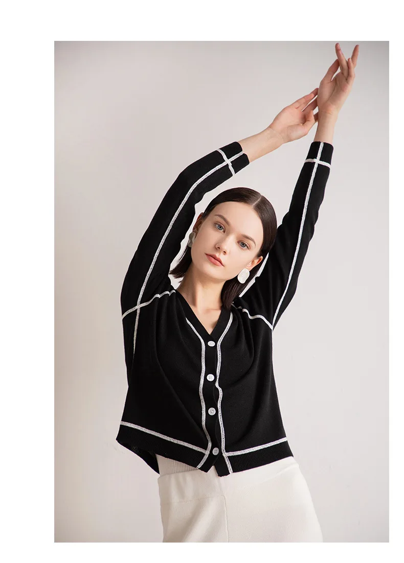 Autumn Women's Stripe Contrast Color White Loose Knitted Cardigans Coats Womens Sweters Women Invierno