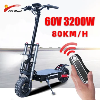 Günstige 80 Km/h Erwachsene Elektrische Roller Mit 60V/3200W Starke Leistung Tretroller Fett Reifen Große Rad Elektrische Roller Faltbare Skateboard