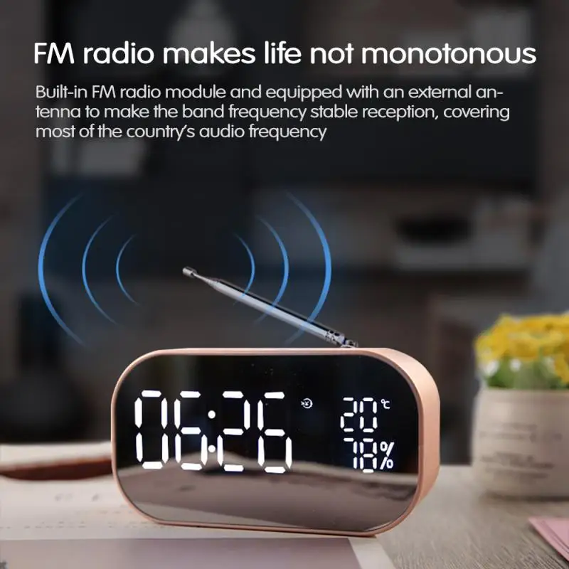 Беспроводной стерео Bluetooth динамик часы FM радио сабвуфер небольшой портативный домашний светодиодный дисплей экран будильник Зеркало