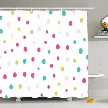 

Shower Curtain Set with Hooks Blue Circles Pattern White Abstract Spot Holidays Green Children Classic Confetti Cute Different