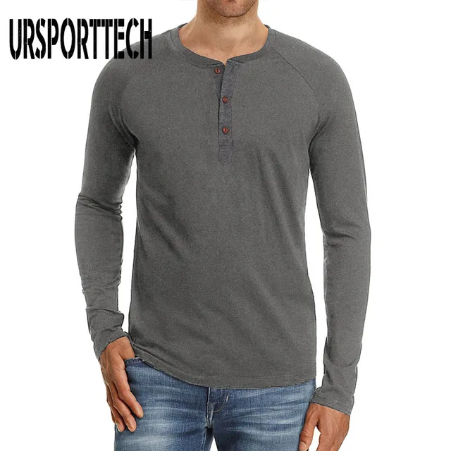 URSPORTTECH camisetas de manga larga para hombre, camisas informales ajustadas, transpirables, de Color sólido, diseño de botones a la moda, para primavera y otoño|Camisetas| AliExpress