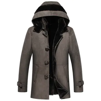 

Natural Sheep Shearling Jacket Winter Genuine Leather Jacket Men Hooded Long Sheepskin Coat Real Fur Jackets 2020 4959 KJ3642