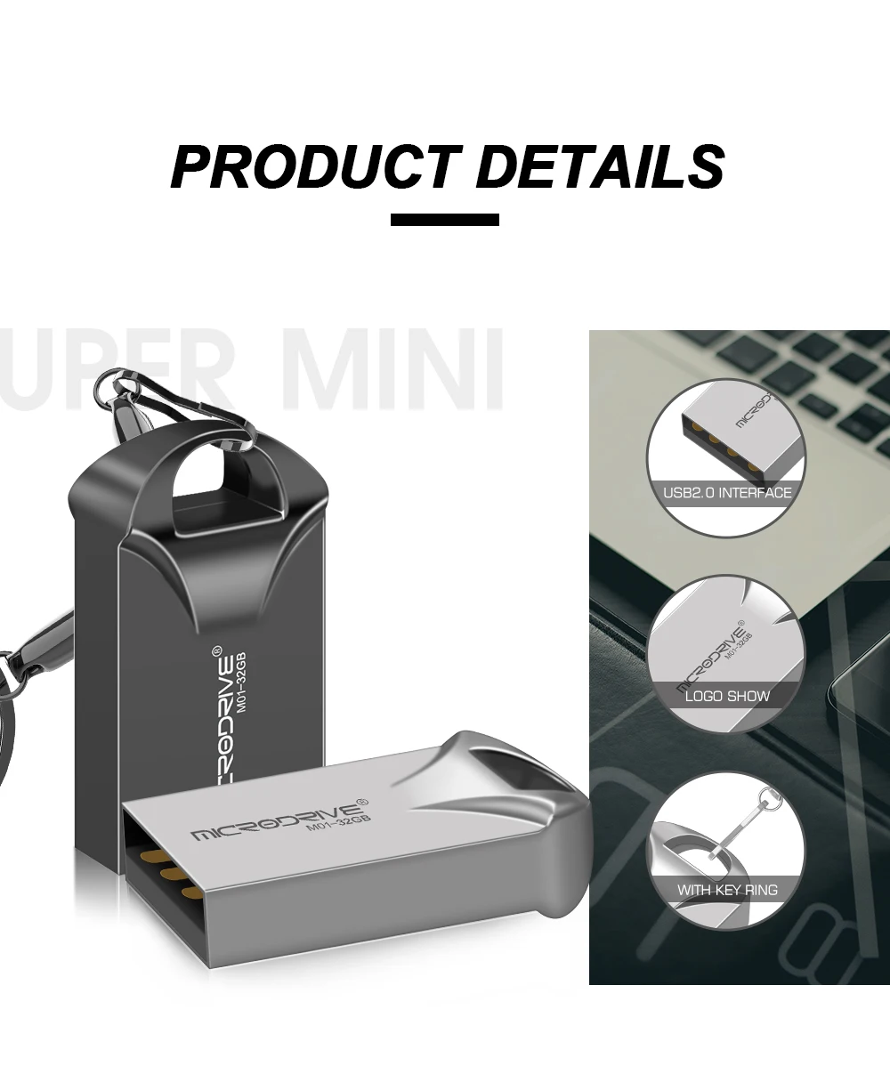 Мини металлический USB флэш-накопитель 64 ГБ 32 ГБ 16 ГБ 8 ГБ 4 ГБ серебристый/черный микро-карта памяти u диск индивидуальный логотип с брелоком