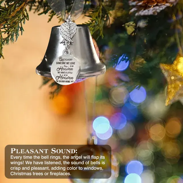 Angel Wings Wind Chimes Bell Decoration Heaven Christmas Ornament Pendant Angel Wing Link Silver Bell Memorial Gift Wind Chimes 3