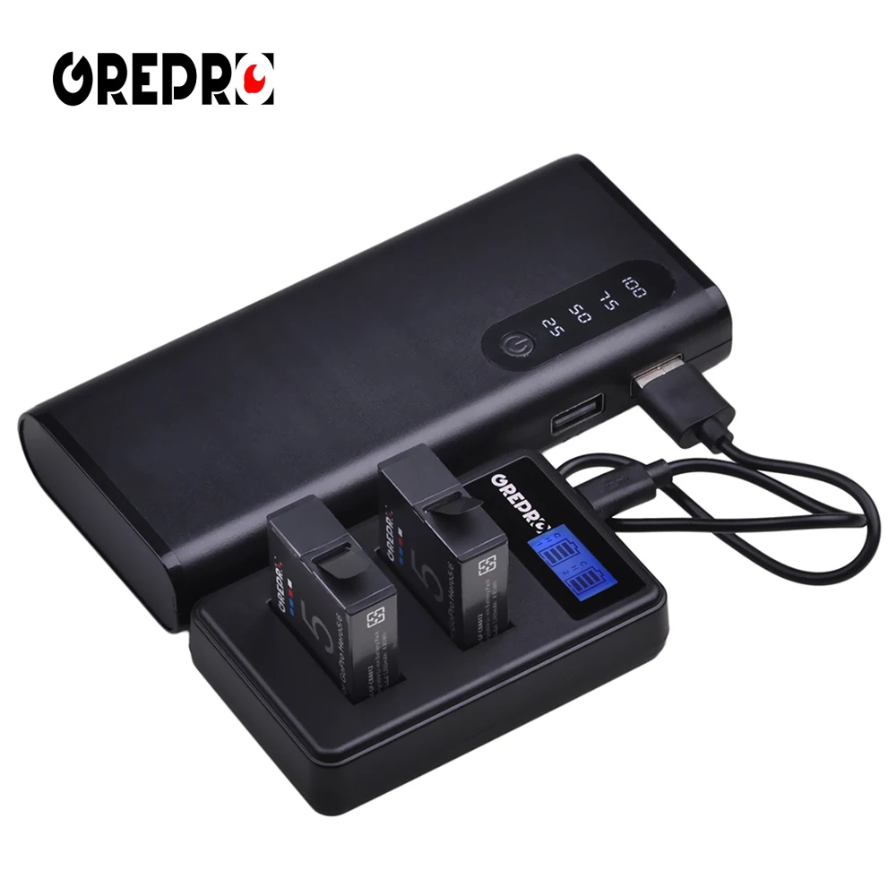 GREPRO AHDBT-501 батарея для камеры+ ЖК-экран USB двойное зарядное устройство AHDBT 501 для Gopro 5 Hero 5 Hero 6 Hero 7 аксессуары