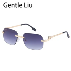 Fashion Rimless Rectangle Sunglasses Women Retro Square Luxury Brand Designer Sun Glasses Men Trend Frameless Eyeglasses UV 400
