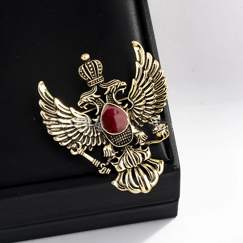 Vintage Russian National Emblem Shape Brooches Antique Gold Color Rhinestone Brooch Women Men Souvenir Gifts Lapel Pins