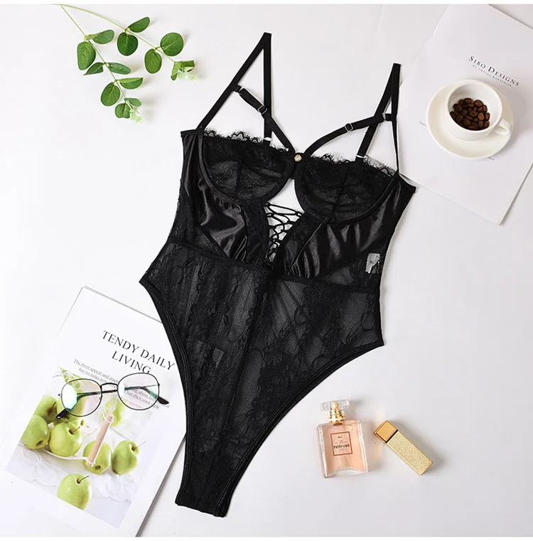 TERMEZY Classic Sheer Lace Bodysuit Women Hollow Out Sexy Backless Mesh Straps Jumpsuit Summer Sleeveless Embroidered Romper
