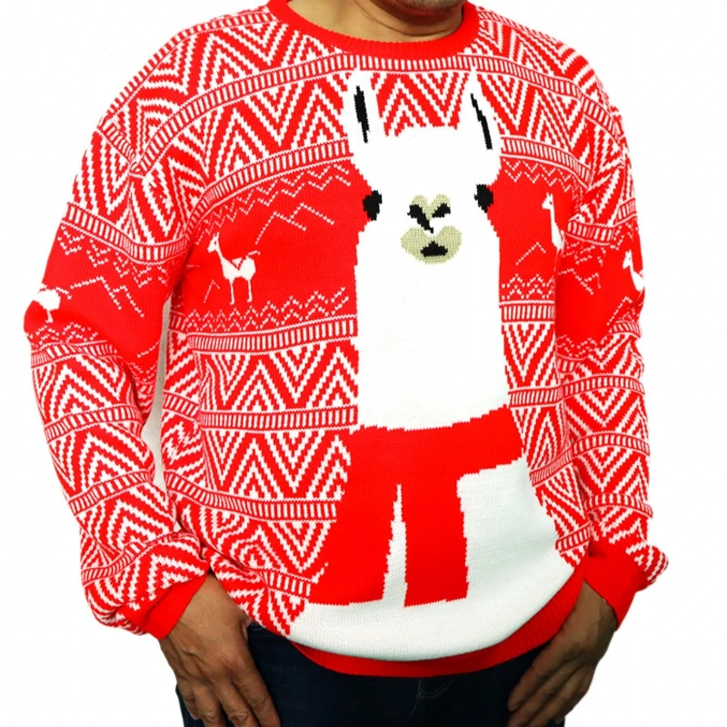Red sweater Уродливый мужской свитер, Красный Рождественский свитер с оленем, круглый вырез, свободный зимний, пуловер с длинным рукавом, вязаный джемпер M90694 - Цвет: Red sweater